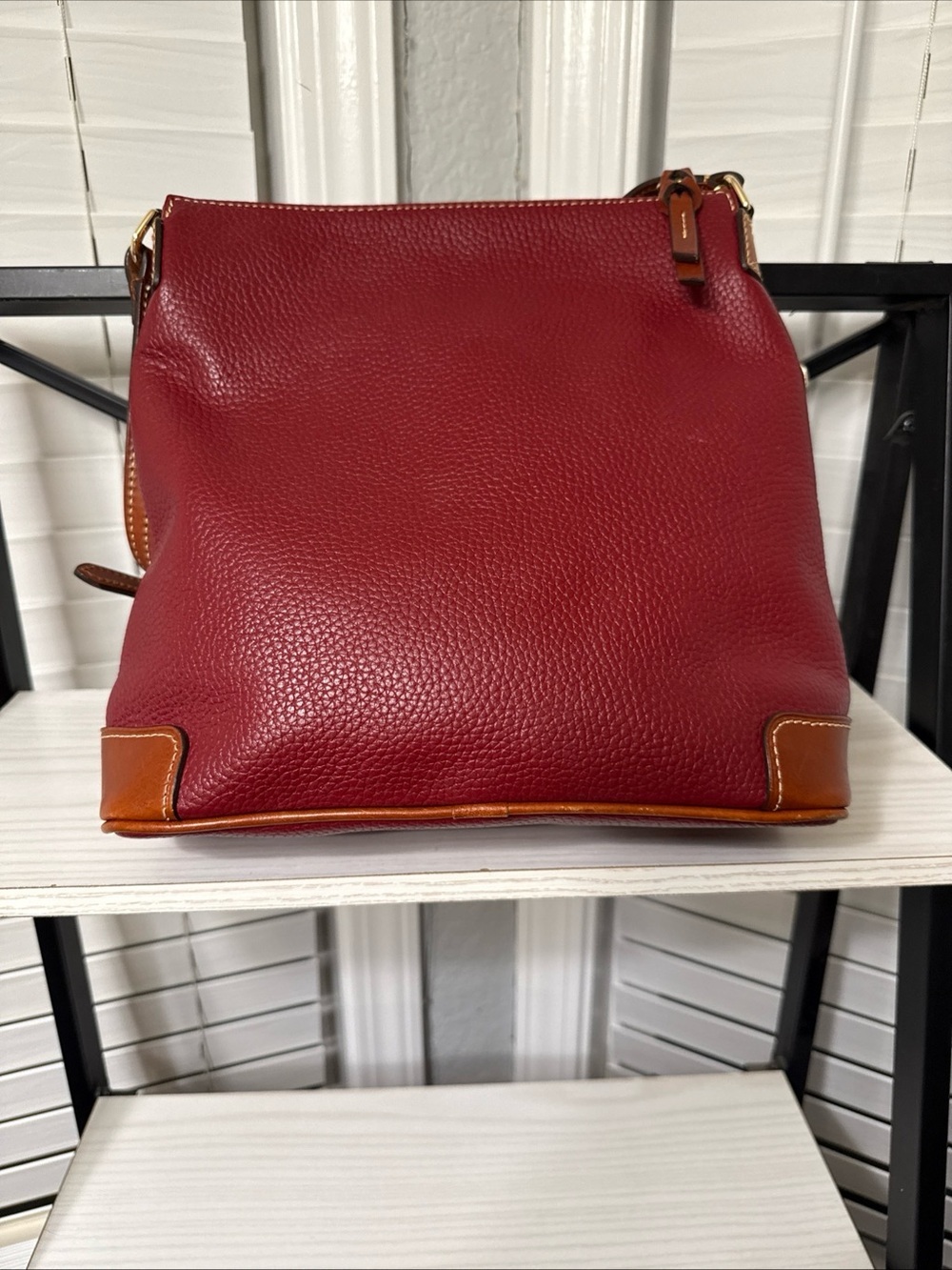Dooney & Bourke Red Pebble Leather Shoulder Bag with Brown Trim - Picture 5 of 16